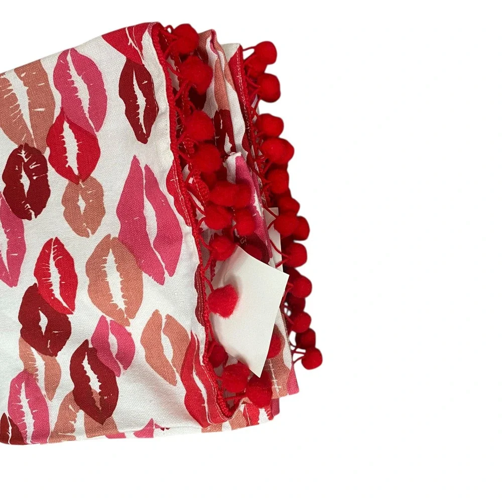 Dalton Brody Lipstick Kisses Cotton Tea Towels Red Pom‎ Pom Trim 2